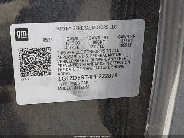 Продажа на аукционе авто 2023 Chevrolet Malibu Fwd 1lt, vin: 1G1ZD5ST4PF222878, номер лота: 45002943