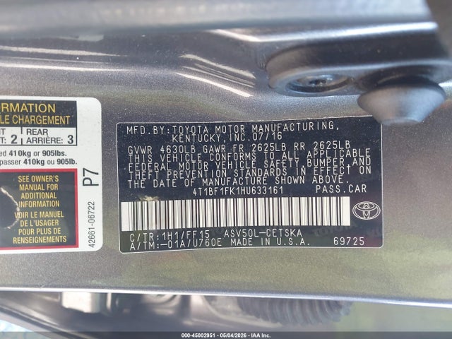 Toyota CAMRY SE 2017 4T1BF1FK1HU633161 Image 9