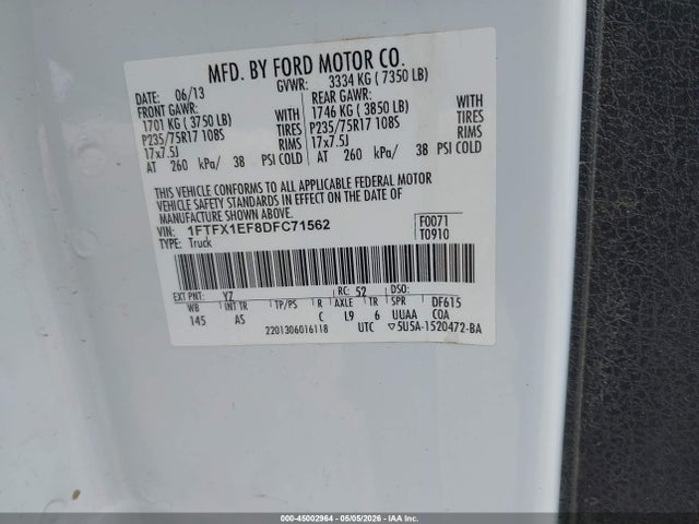 Продажа на аукционе авто 2013 Ford F-150 Xl, vin: 1FTFX1EF8DFC71562, номер лота: 45002964