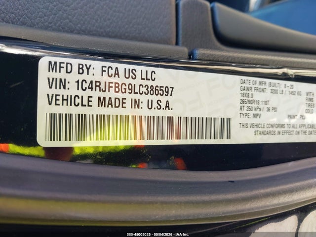 Продажа на аукционе авто 2020 Jeep Grand Cherokee Limited 4x4, vin: 1C4RJFBG9LC386597, номер лота: 45003025
