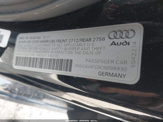 Aukcja sprzedaży 2012 Audi A6 3.0 Premium, vin: WAUJGAFC0CN098930, numer aukcji: 45003033