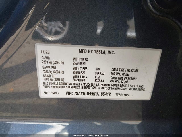 7SAYGDEE5PA185412 Tesla Model Y Awd/long Range Dual Motor All-wheel Drive