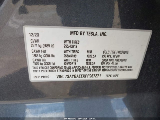 Aukcja sprzedaży 2023 Tesla Model Y Awd/long Range Dual Motor All-wheel Drive, vin: 7SAYGAEEXPF967271, numer aukcji: 45003042