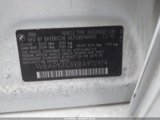 Продажа на аукционе авто 2011 Bmw 328i Xdrive, vin: WBAPK7C59BA972974, номер лота: 45003045