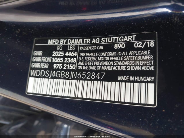 Aukcja sprzedaży 2018 Mercedes-benz Cla 250 4matic, vin: WDDSJ4GB8JN652847, numer aukcji: 45003081