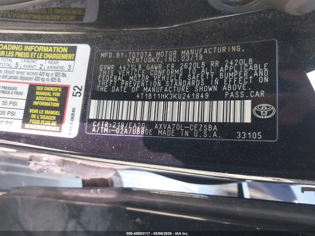 Toyota CAMRY SE 2019 4T1B11HK3KU241849 Image 9