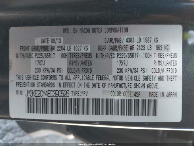 Aukcja sprzedaży 2014 Mazda Cx-5 Touring, vin: JM3KE2CY4E0390526, numer aukcji: 45003120