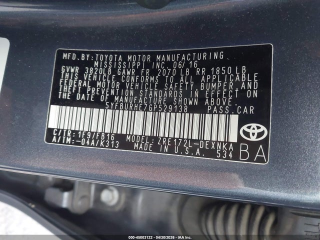 Toyota Corolla Le Plus 2016 5YFBURHE7GP529138 Image 9