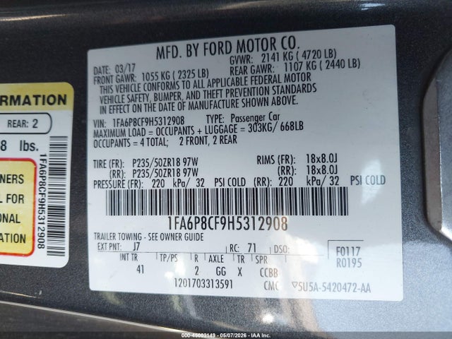 Ford Mustang Gt Premium 2017 1FA6P8CF9H5312908 Image 9