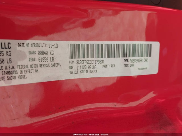 Продаж на аукціоні авто 2014 Fiat 500e Battery Electric, vin: 3C3CFFGE6ET173634, номер лоту: 45003154