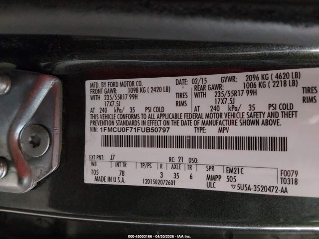 Ford ESCAPE S 2015 1FMCU0F71FUB50797 Image 9