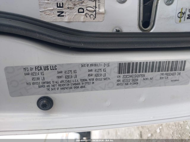 2016 Chrysler 300 Limited მანქანა იყიდება აუქციონზე, vin: 2C3CCAAG1GH207934, აუქციონის ნომერი: 45003177