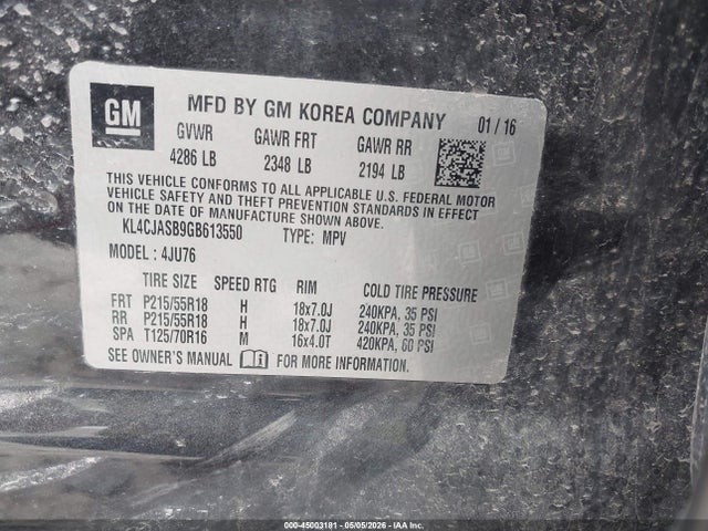 Продажа на аукционе авто 2016 Buick Encore, vin: KL4CJASB9GB613550, номер лота: 45003181