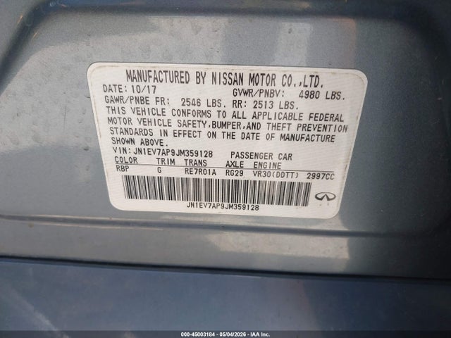 Продаж на аукціоні авто 2018 Infiniti Q50 3.0t Luxe, vin: JN1EV7AP9JM359128, номер лоту: 45003184