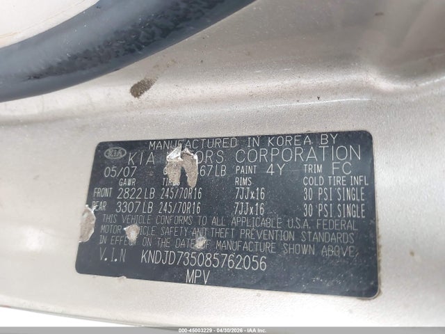 45003229 :رقم المزاد ، KNDJD735085762056 vin ، 2008 Kia Sorento Lx مزاد بيع