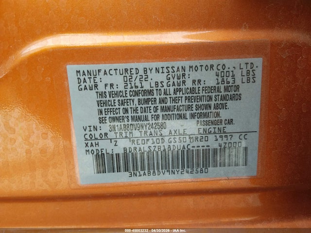 2022 Nissan Sentra Sr Xtronic Cvt მანქანა იყიდება აუქციონზე, vin: 3N1AB8DV9NY242580, აუქციონის ნომერი: 45003232