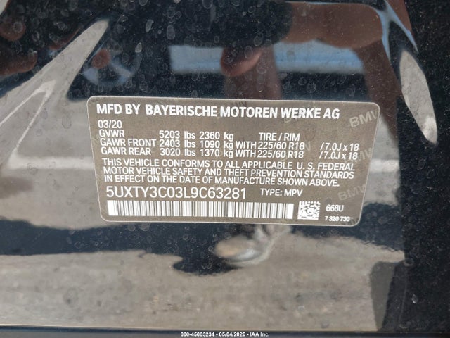 Aukcja sprzedaży 2020 Bmw X3 Sdrive30i, vin: 5UXTY3C03L9C63281, numer aukcji: 45003234
