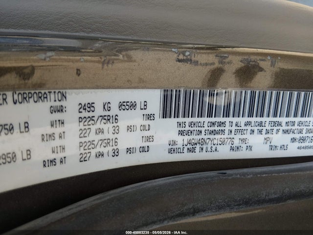 45003235 :رقم المزاد ، 1J4GW48N7YC150776 vin ، 2000 Jeep Grand Cherokee Laredo مزاد بيع