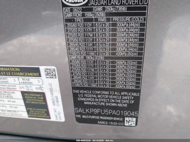 SALKP9FU5PA019045 Land Rover Range Rover P400 Se