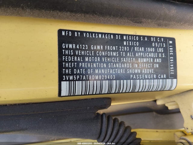 45003253 :رقم المزاد ، 3VW5P7AT8DM829403 vin ، 2013 Volkswagen Beetle 2.5l مزاد بيع