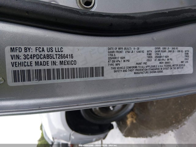 2020 Dodge Journey Se Value მანქანა იყიდება აუქციონზე, vin: 3C4PDCAB5LT266416, აუქციონის ნომერი: 45003268
