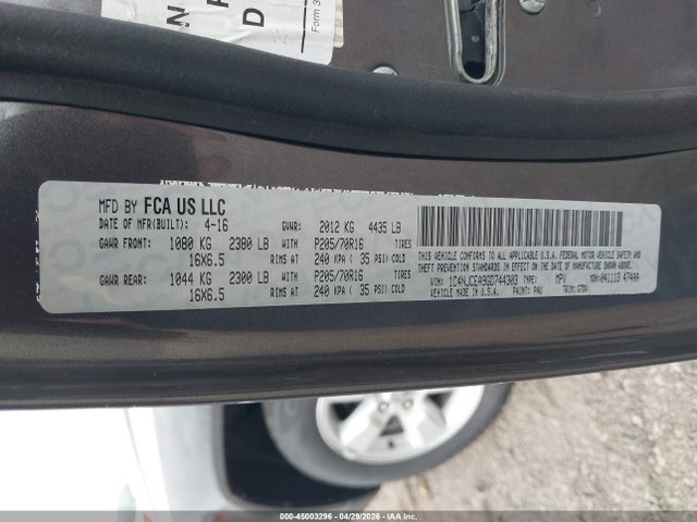 2016 Jeep Compass Latitude მანქანა იყიდება აუქციონზე, vin: 1C4NJCEA9GD744303, აუქციონის ნომერი: 45003296