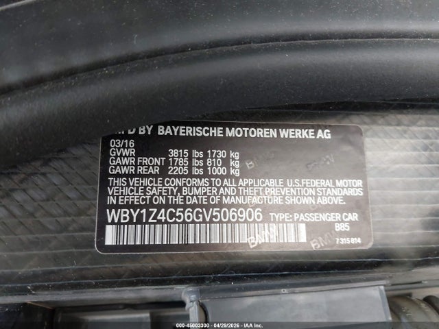 WBY1Z4C56GV506906 BMW I3 Base W/range Extender