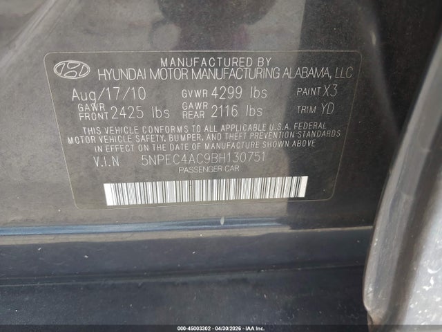 Продаж на аукціоні авто 2011 Hyundai Sonata Limited, vin: 5NPEC4AC9BH130751, номер лоту: 45003302