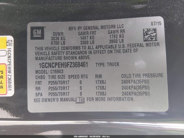 1GCNCPEH9FZ368461 Chevrolet Silverado 1500 Wt