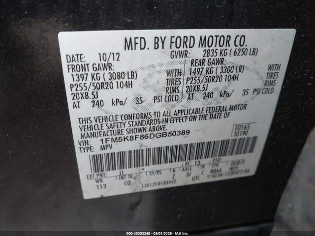 Aukcja sprzedaży 2013 Ford Explorer Limited, vin: 1FM5K8F86DGB50389, numer aukcji: 45003345