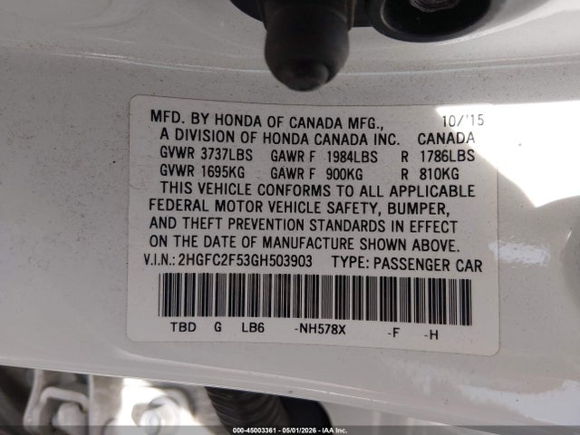Honda Civic Lx 2016 2HGFC2F53GH503903 Image 9