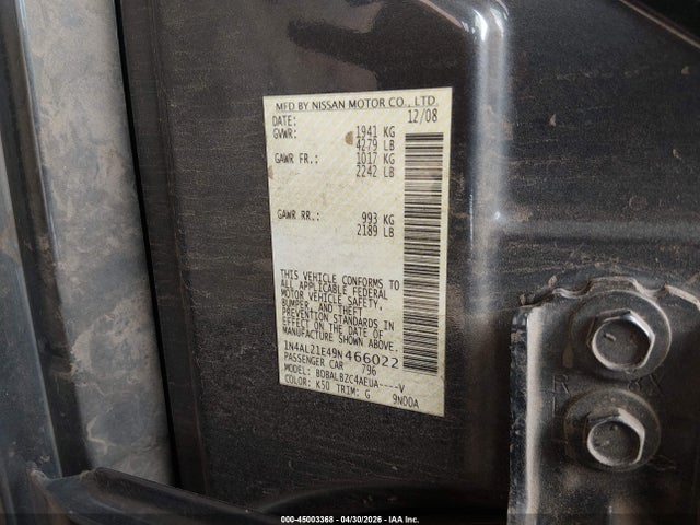 Продаж на аукціоні авто 2009 Nissan Altima 2.5 S, vin: 1N4AL21E49N466022, номер лоту: 45003368
