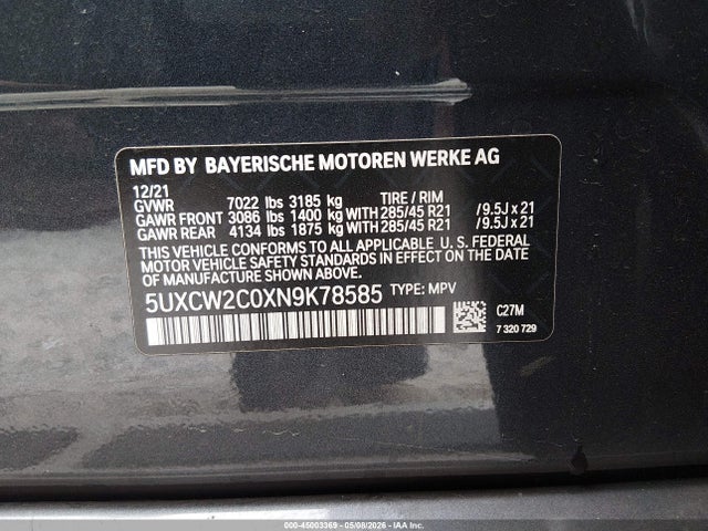 5UXCW2C0XN9K78585 BMW X7 Xdrive40i