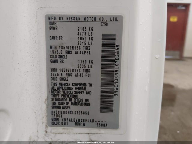 3N6CM0KN8LK705858 Nissan Nv200 Cargo S Xtronic Cvt