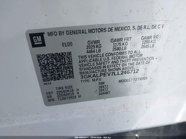 Aukcja sprzedaży 2020 Gmc Terrain Fwd Slt, vin: 3GKALPEV7LL246712, numer aukcji: 45003411
