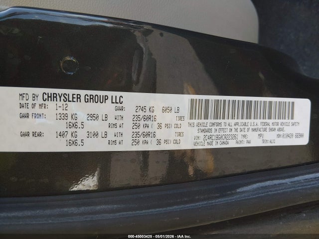 Продаж на аукціоні авто 2012 Chrysler Town & Country Touring, vin: 2C4RC1BG0CR223261, номер лоту: 45003425