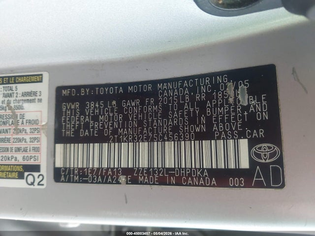 Aukcja sprzedaży 2005 Toyota Matrix Xr, vin: 2T1KR32E75C456390, numer aukcji: 45003457
