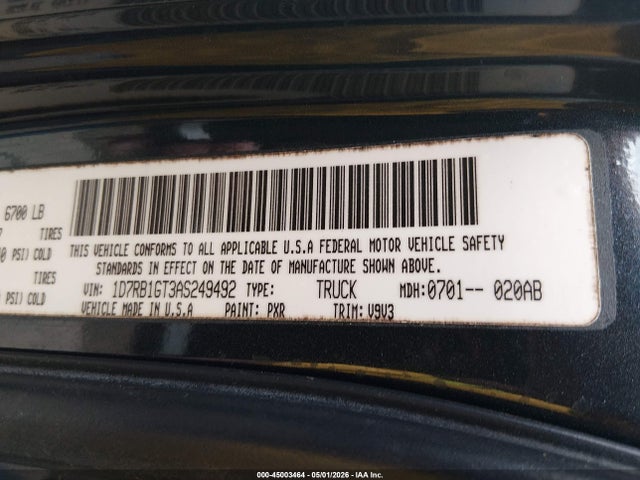 Aukcja sprzedaży 2010 Dodge Ram 1500 Slt/sport/trx, vin: 1D7RB1GT3AS249492, numer aukcji: 45003464