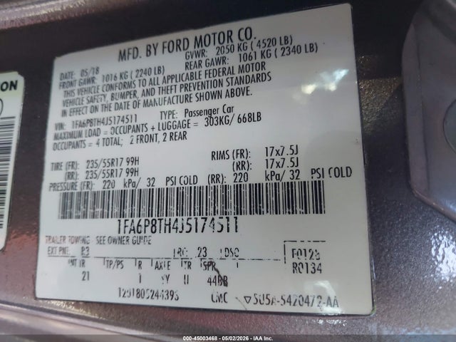 1FA6P8TH4J5174511 Ford Mustang Ecoboost