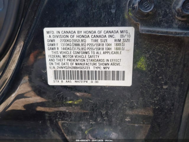 Aukcja sprzedaży 2011 Acura Mdx, vin: 2HNYD2H28BH505723, numer aukcji: 45003471