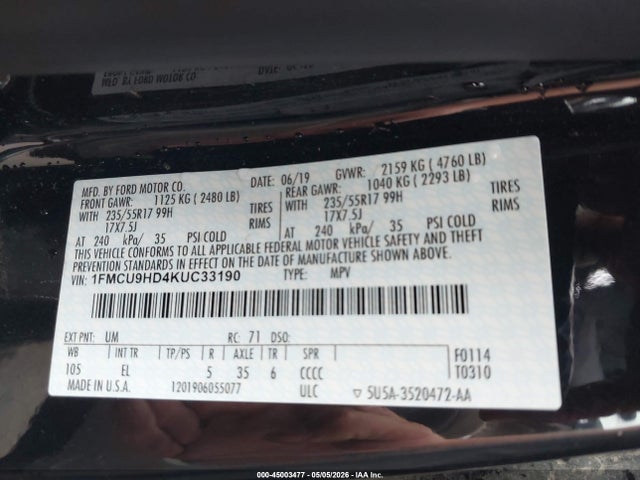 1FMCU9HD4KUC33190 Ford ESCAPE SEL