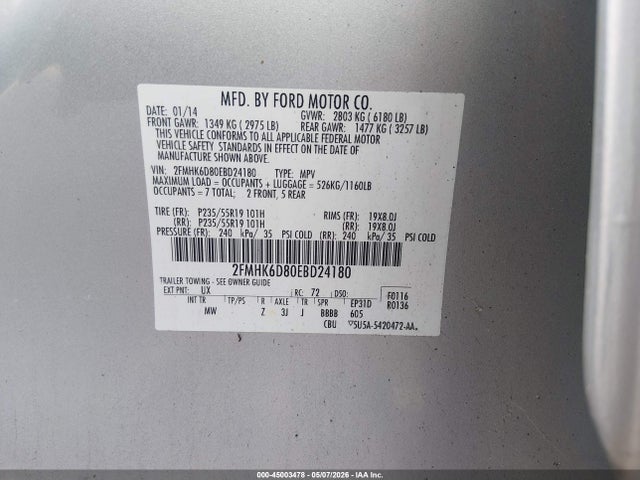 Продажа на аукционе авто 2014 Ford Flex Limited, vin: 2FMHK6D80EBD24180, номер лота: 45003478