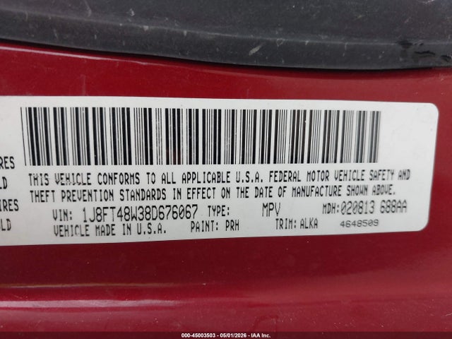 45003503 :رقم المزاد ، 1J8FT48W38D676067 vin ، 2008 Jeep Patriot Limited مزاد بيع