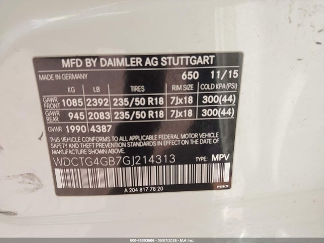 Продажа на аукционе авто 2016 Mercedes-benz Gla 250 4matic, vin: WDCTG4GB7GJ214313, номер лота: 45003506