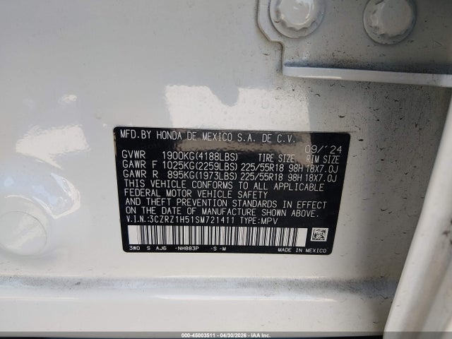 Продаж на аукціоні авто 2025 Honda Hr-v 2wd Sport, vin: 3CZRZ1H51SM721411, номер лоту: 45003511