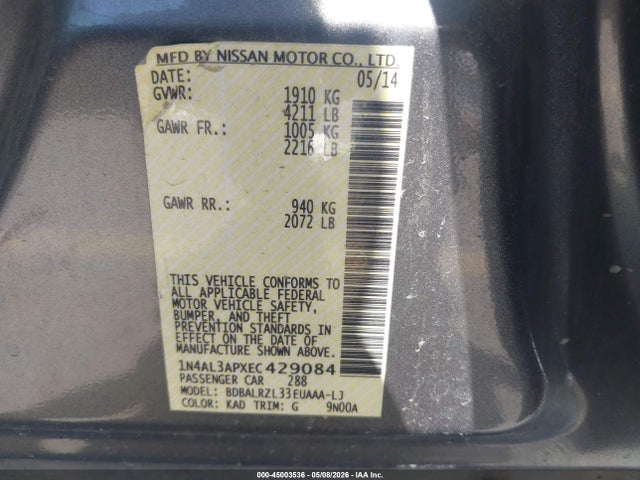 Nissan Altima 2.5 S 2014 1N4AL3APXEC429084 Image 9