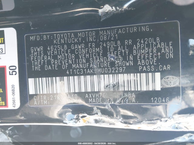 4T1C31AK3MU032297 Toyota Camry Le Hybrid
