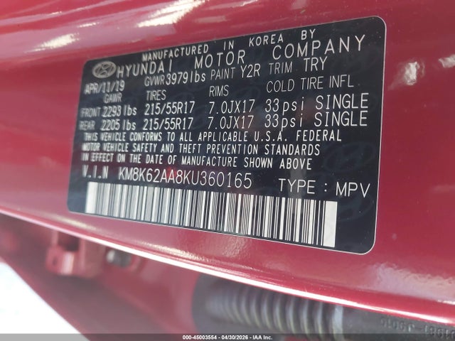 Продаж на аукціоні авто 2019 Hyundai Kona Sel, vin: KM8K62AA8KU360165, номер лоту: 45003554