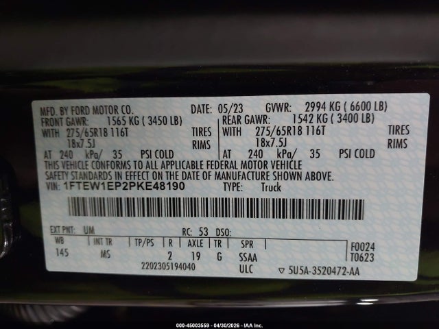 Aukcja sprzedaży 2023 Ford F-150 Xlt, vin: 1FTEW1EP2PKE48190, numer aukcji: 45003559