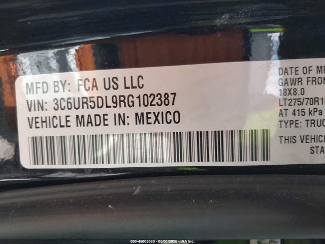 Продажа на аукционе авто 2024 Ram 2500 Big Horn  4x4 6'4 Box, vin: 3C6UR5DL9RG102387, номер лота: 45003560